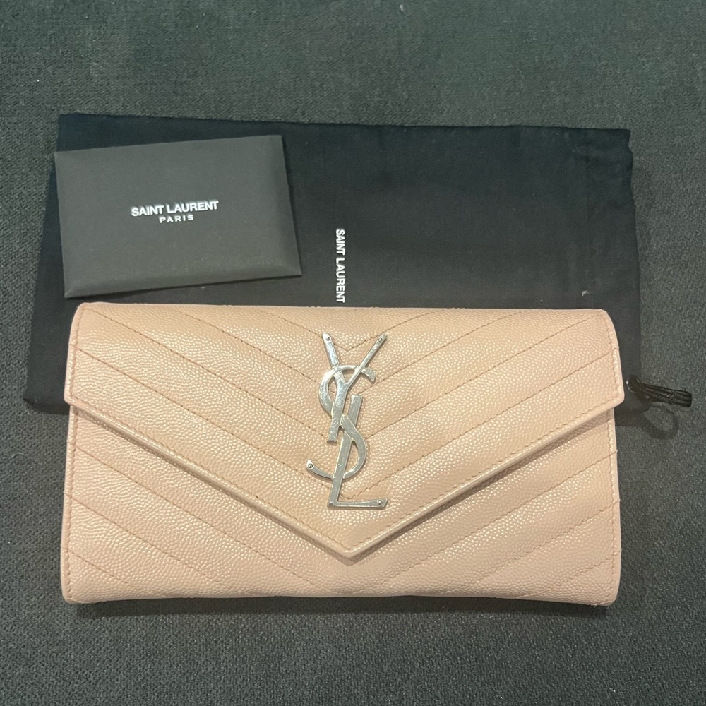 YSL Saint Laurent Cassandre Matelasse Large Flap Wallet in pale pink